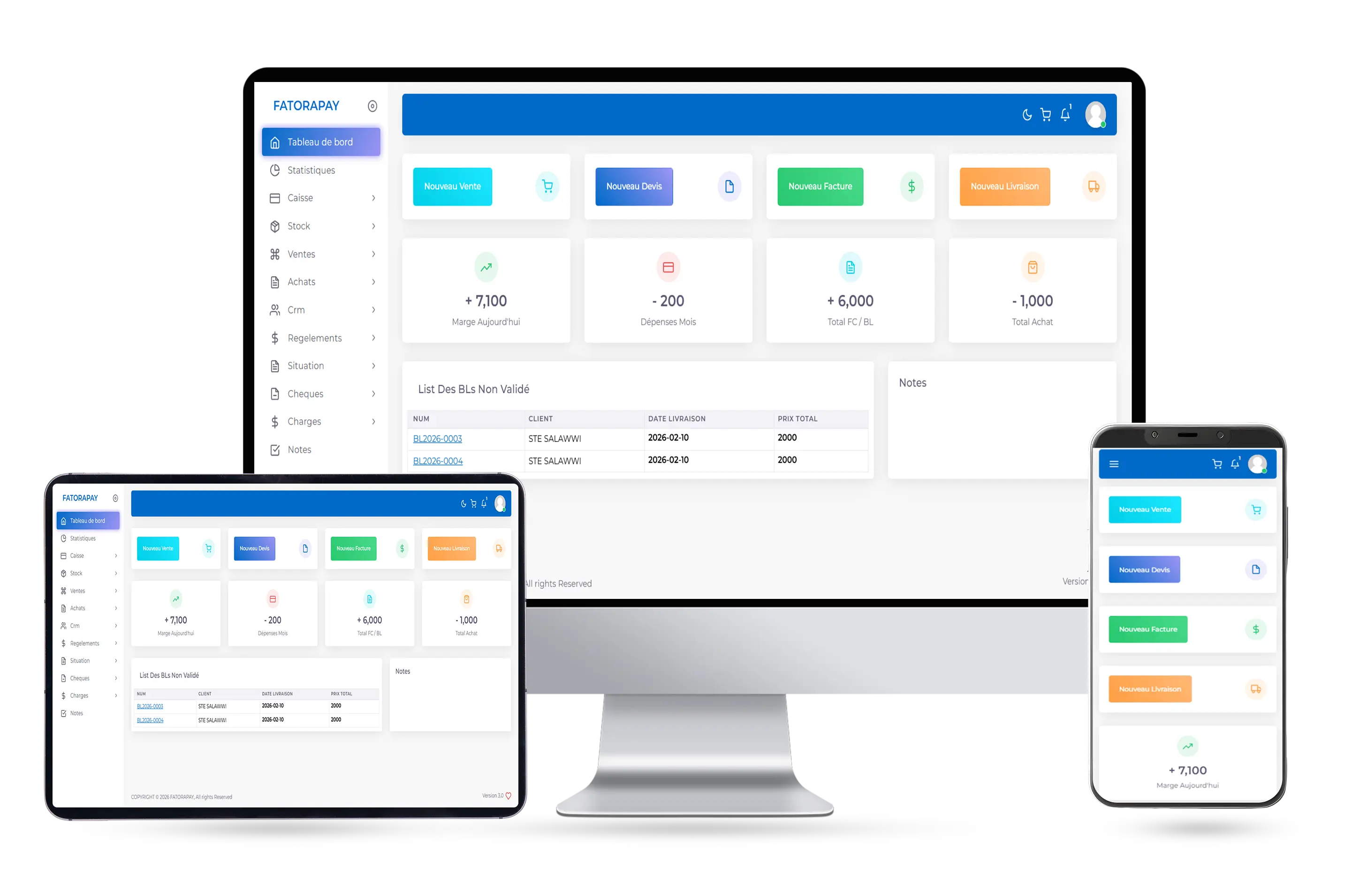 واجهة فاتوراباي - برنامج إدارة الأعمال